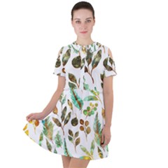 Leaves And Feathers - Nature Glimpse Short Sleeve Shoulder Cut Out Dress  by ConteMonfrey