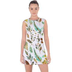 Leaves And Feathers - Nature Glimpse Lace Up Front Bodycon Dress by ConteMonfrey