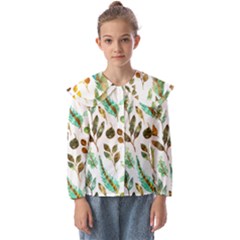 Leaves And Feathers - Nature Glimpse Kids  Peter Pan Collar Blouse by ConteMonfrey