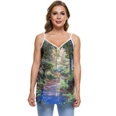 Abstract Forest Green Jungle Psychedelic Art Nature Casual Spaghetti Strap Chiffon Top by Wegoenart