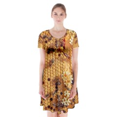 Insect Macro Honey Bee Animal Short Sleeve V-neck Flare Dress