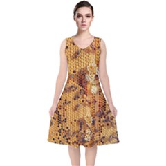 Insect Macro Honey Bee Animal V-Neck Midi Sleeveless Dress 