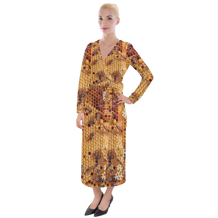 Insect Macro Honey Bee Animal Velvet Maxi Wrap Dress