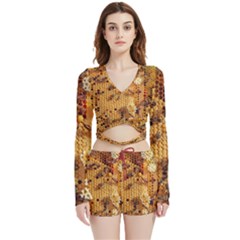 Insect Macro Honey Bee Animal Velvet Wrap Crop Top and Shorts Set