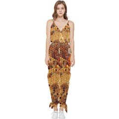 Insect Macro Honey Bee Animal Sleeveless Tie Ankle Chiffon Jumpsuit