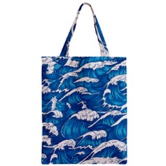 Storm Waves Seamless Pattern Raging Ocean Water Sea Wave Vintage Japanese Storms Print Illustration Zipper Classic Tote Bag