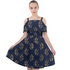 Gold Mermaids Silhouettes Cut Out Shoulders Chiffon Dress