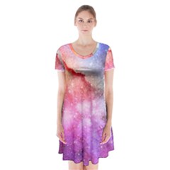 Unicorn Clouds Short Sleeve V-neck Flare Dress