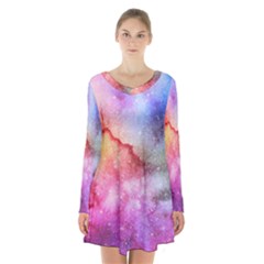 Unicorn Clouds Long Sleeve Velvet V-neck Dress by ConteMonfrey