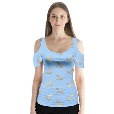 Gold Anchors Long Live   Butterfly Sleeve Cutout Tee  by ConteMonfrey