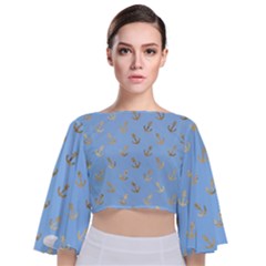 Gold Anchors Long Live   Tie Back Butterfly Sleeve Chiffon Top by ConteMonfrey