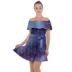 Trident On Blue Ocean  Off Shoulder Velour Dress by ConteMonfrey