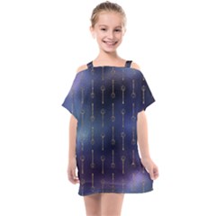 Trident On Blue Ocean  Kids  One Piece Chiffon Dress