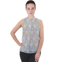 Rainbow Pattern Mock Neck Chiffon Sleeveless Top by ConteMonfrey