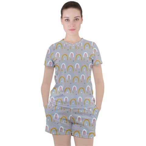 Rainbow Pattern Women s Tee And Shorts Set by ConteMonfrey