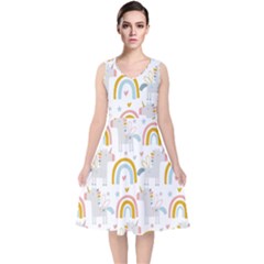 Unicorns, Hearts And Rainbows V-neck Midi Sleeveless Dress  by ConteMonfrey