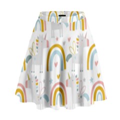 Unicorns, Hearts And Rainbows High Waist Skirt by ConteMonfrey