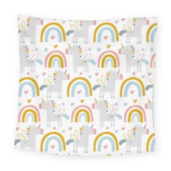 Unicorns, Hearts And Rainbows Square Tapestry (large) by ConteMonfrey