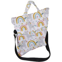 Unicorns, Hearts And Rainbows Fold Over Handle Tote Bag by ConteMonfrey
