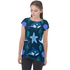 Whale And Starfish  Cap Sleeve High Low Top by ConteMonfrey