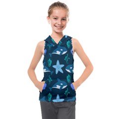 Whale And Starfish  Kids  Sleeveless Hoodie by ConteMonfrey