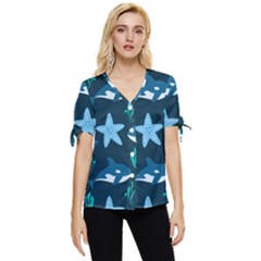 Whale And Starfish  Bow Sleeve Button Up Top by ConteMonfrey