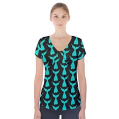 Blue Mermaid Tail Black Short Sleeve Front Detail Top by ConteMonfrey