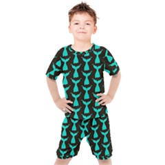 Blue Mermaid Tail Black Kids  Tee And Shorts Set by ConteMonfrey