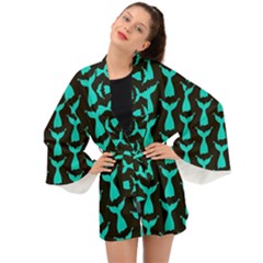 Blue Mermaid Tail Black Long Sleeve Kimono by ConteMonfrey