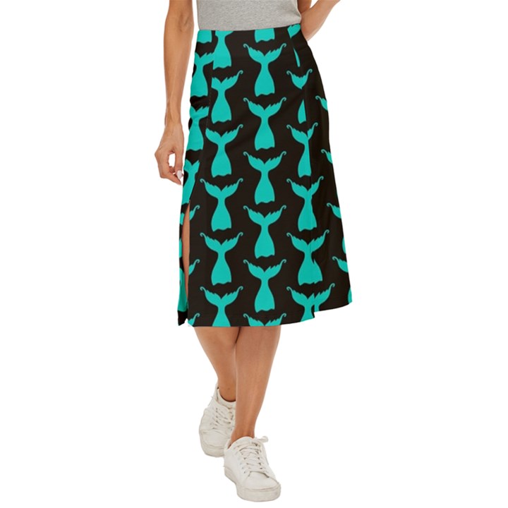 Blue Mermaid Tail Black Midi Panel Skirt