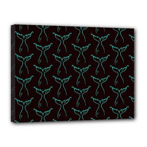 Blue Mermaid Tail Black Neon Canvas 16  x 12  (Stretched)