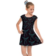 Blue Mermaid Tail Black Neon Kids  Cap Sleeve Dress