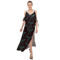 Blue Mermaid Tail Black Neon Maxi Chiffon Cover Up Dress