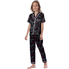 Blue Mermaid Tail Black Neon Kids  Satin Short Sleeve Pajamas Set