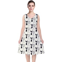 Black And White Mermaid Tail V-neck Midi Sleeveless Dress  by ConteMonfrey