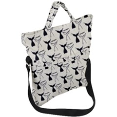 Black And White Mermaid Tail Fold Over Handle Tote Bag