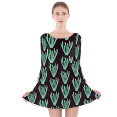 Watercolor Seaweed Black Long Sleeve Velvet Skater Dress by ConteMonfrey
