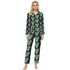 Watercolor Seaweed Black Womens  Long Sleeve Velvet Pocket Pajamas Set by ConteMonfrey