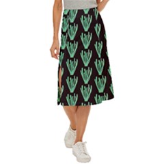 Watercolor Seaweed Black Midi Panel Skirt by ConteMonfrey