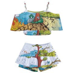 Natural Disaster Flood Earthquake Kids  Off Shoulder Skirt Bikini