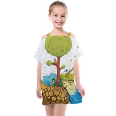 Natural Disaster Flood Earthquake Kids  One Piece Chiffon Dress by Jancukart