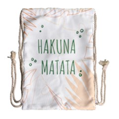 Hakuna Matata Tropical Leaves With Inspirational Quote Drawstring Bag (large) by Jancukart
