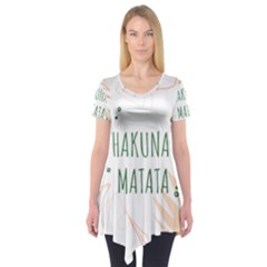 Hakuna Matata Tropical Leaves With Inspirational Quote Short Sleeve Tunic  by Jancukart