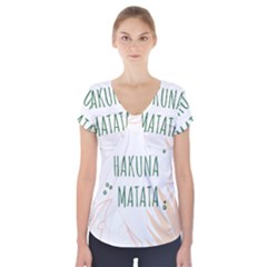 Hakuna Matata Tropical Leaves With Inspirational Quote Short Sleeve Front Detail Top by Jancukart