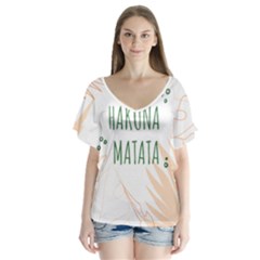 Hakuna Matata Tropical Leaves With Inspirational Quote V-neck Flutter Sleeve Top by Jancukart