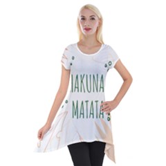 Hakuna Matata Tropical Leaves With Inspirational Quote Short Sleeve Side Drop Tunic by Jancukart