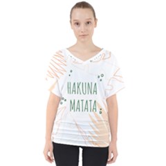 Hakuna Matata Tropical Leaves With Inspirational Quote V-neck Dolman Drape Top by Jancukart