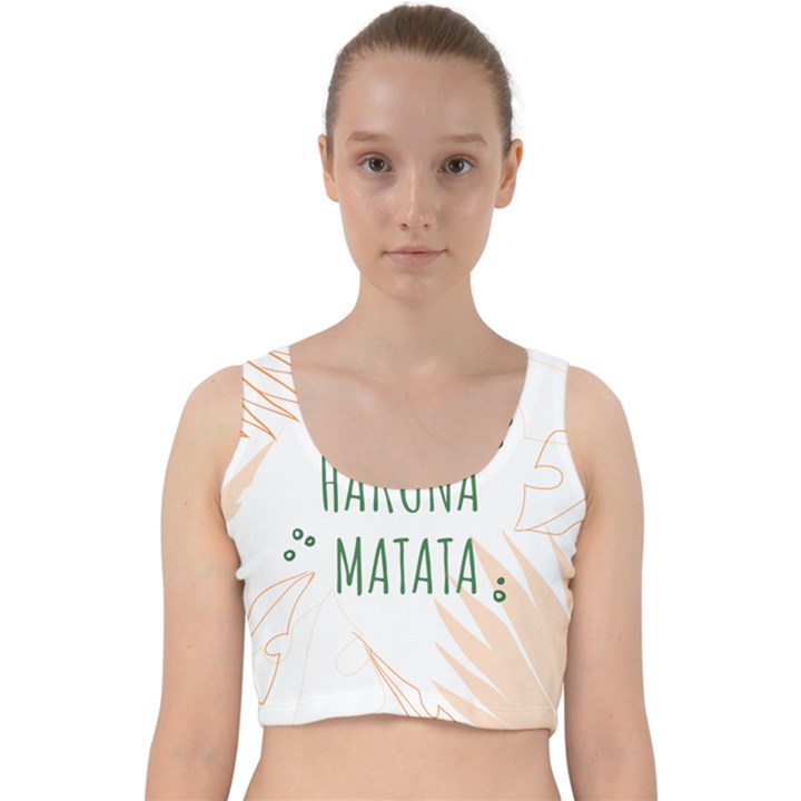 Hakuna Matata Tropical Leaves With Inspirational Quote Velvet Racer Back Crop Top