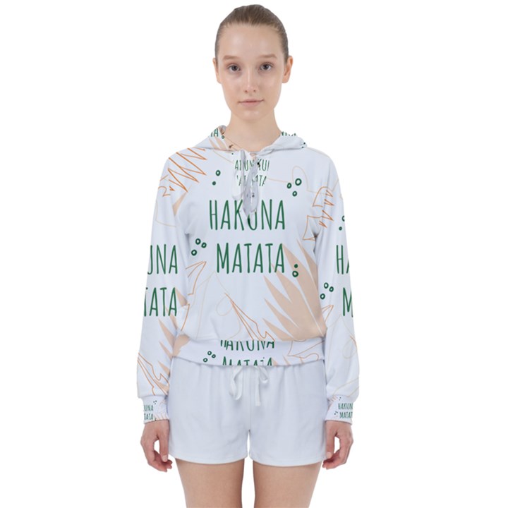 Hakuna Matata Tropical Leaves With Inspirational Quote Women s Tie Up Sweat