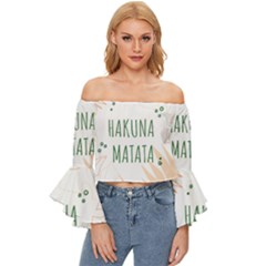 Hakuna Matata Tropical Leaves With Inspirational Quote Off Shoulder Flutter Bell Sleeve Top